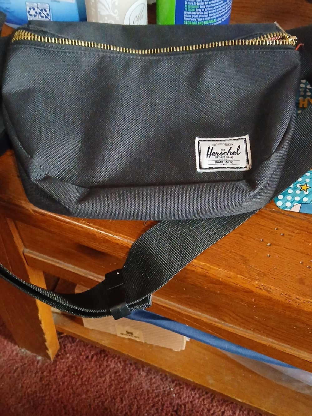 Herschel Supply Company Black Belt Bag with Gold Zipper